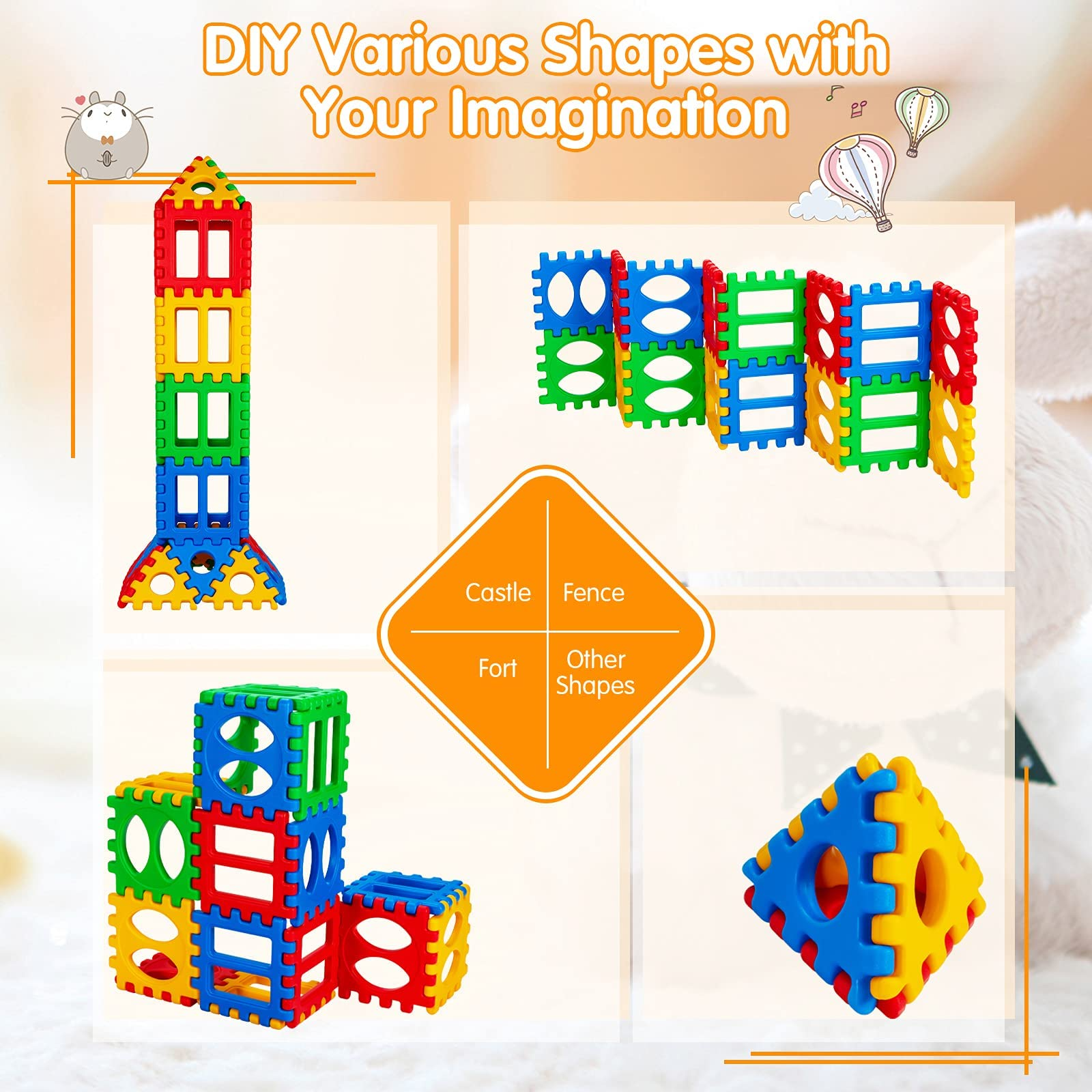 Costzon 32 Pieces Jumbo Building Blocks for Kids, Big Waffle Block Set