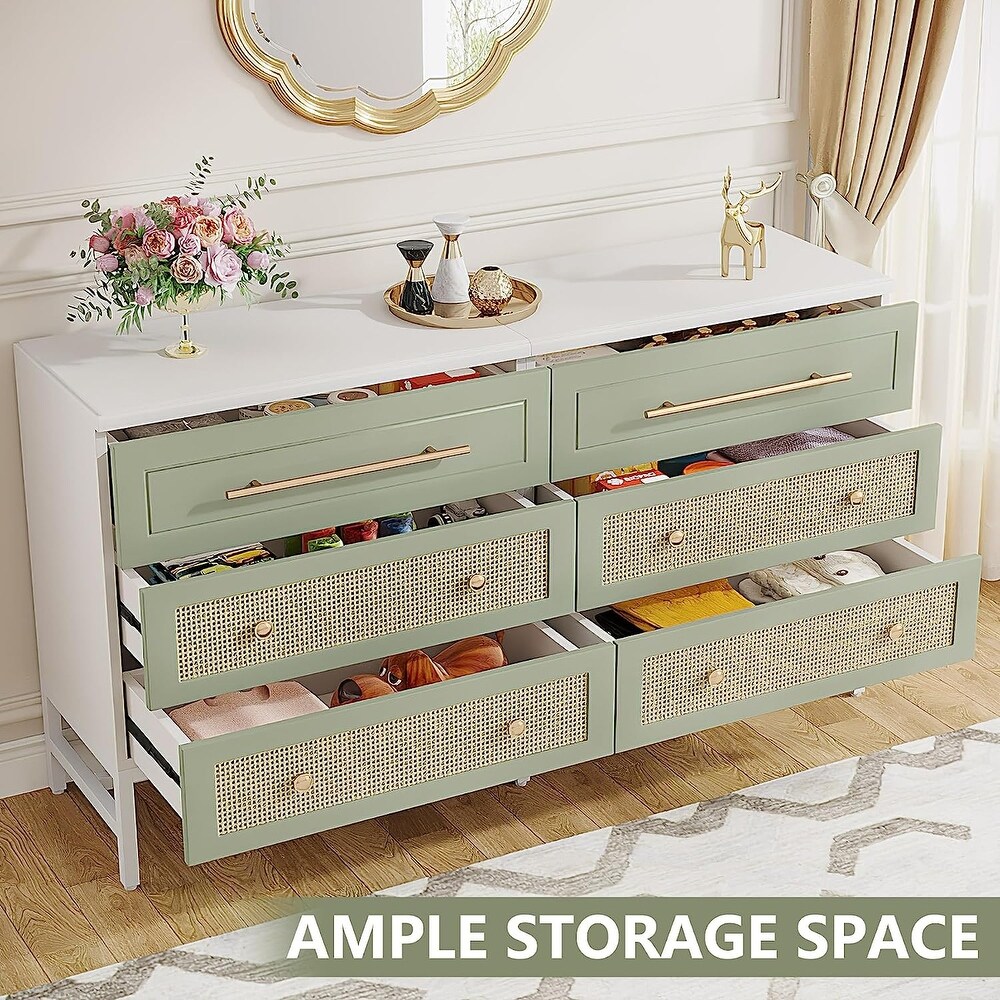 Modern Dresser 6 Drawer Dressers Chests of Drawers for Bedroom   White and Green