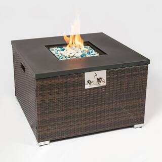 Square Wicker Outdoor Fire Pit Table with Glass Rocks ZQ-W85335462