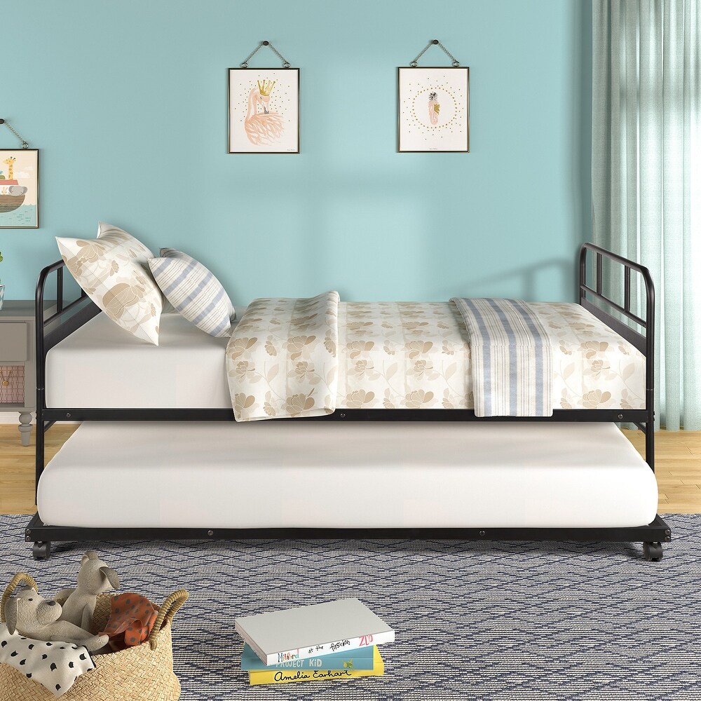 Metal Daybed Platform Bed Frame with Trundle