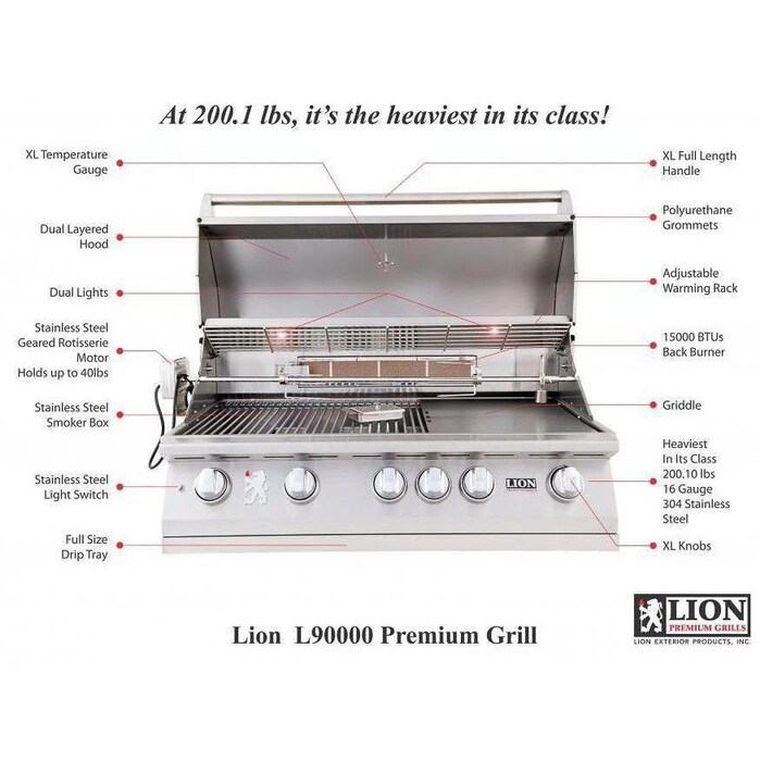 Lion L90000 40-Inch Stainless Steel Built-In Propane Gas Grill