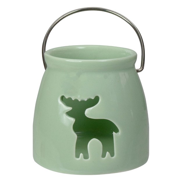 Light Green Christmas Votive Candle Holder With Reindeer Cut Out