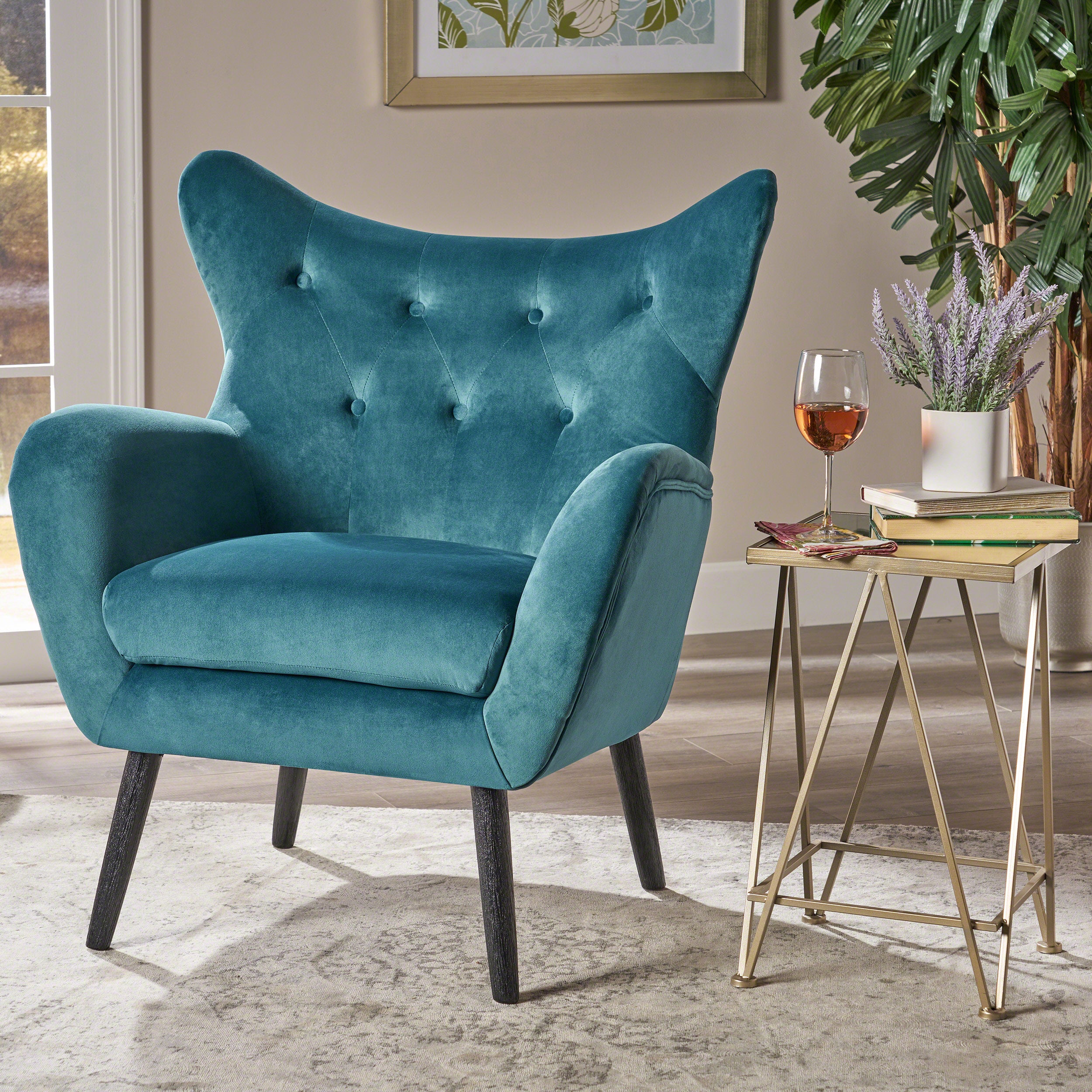 Mae Velvet Tufted Wingback Armchair