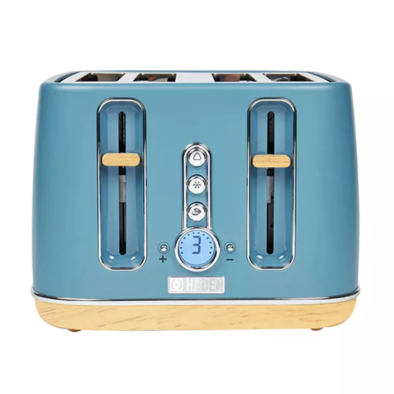 Haden Dorchester 4 Slice Wide Slot Retro Toaster with Control Knob， Stone Blue