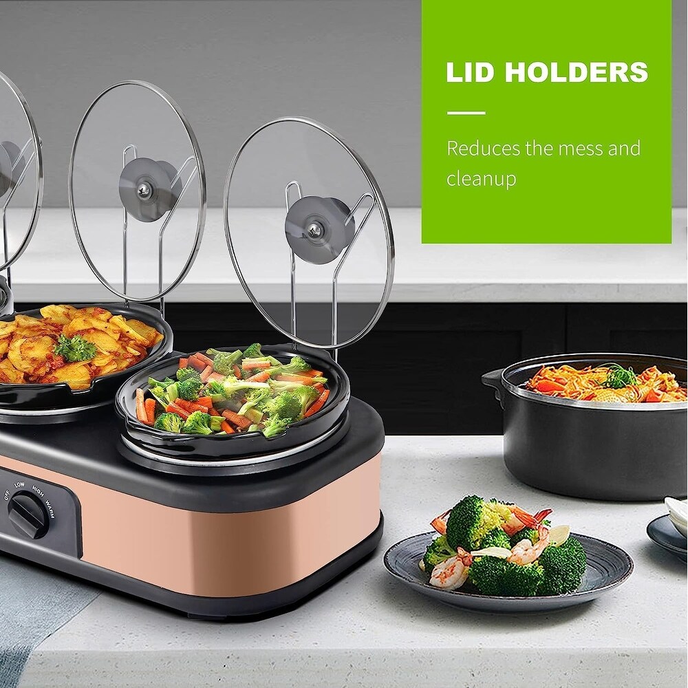 Triple Slow Cookers  3x1.5 Qt Food Warmer Adjustable Temp Buffet Server  Mini Crock Dips Pot  Glass Lid   Pot  with Lid Rests