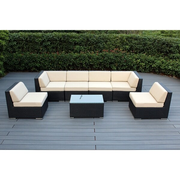 Ohana Outdoor 7pc. Cushioned Black Wicker Conversation Set