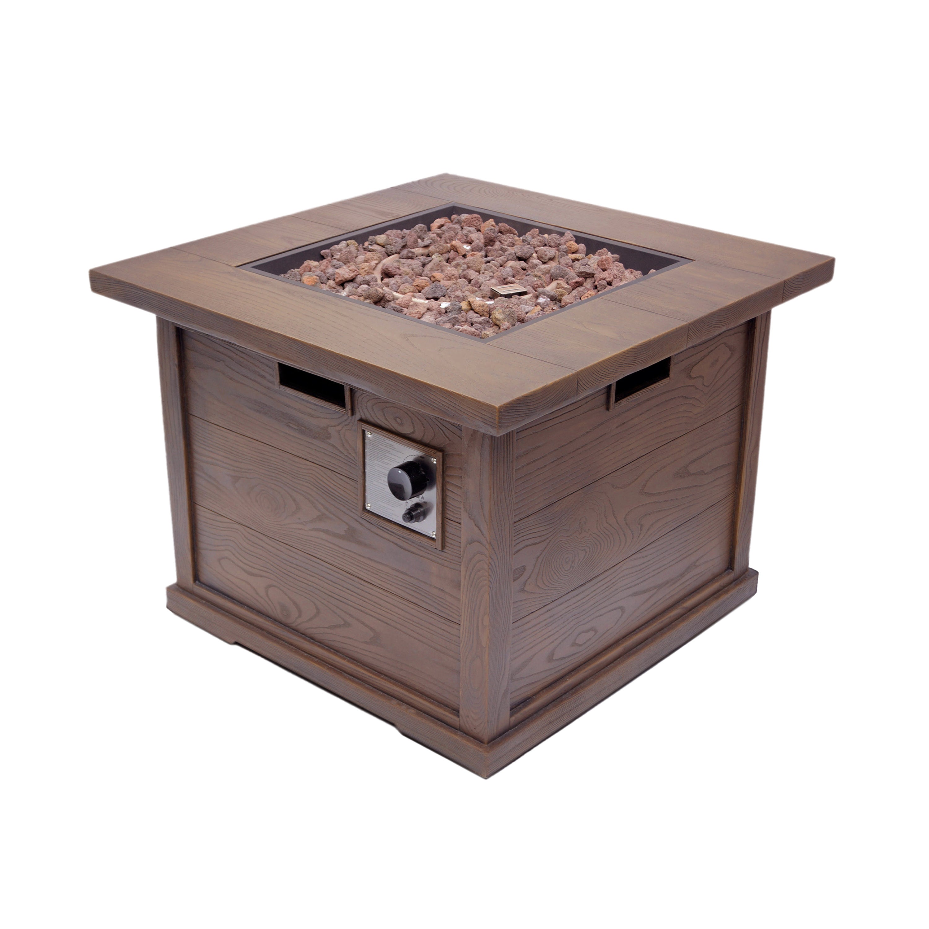 Ellesmere Outdoor Wood Patterned Square Gas Fire Pit