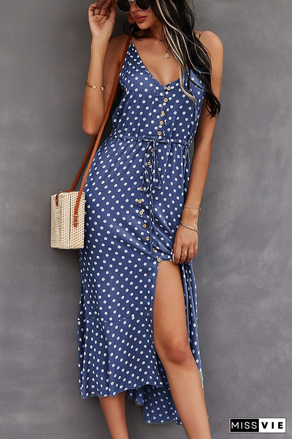 Polka Dots Sleeveless Midi Dress Wholesale