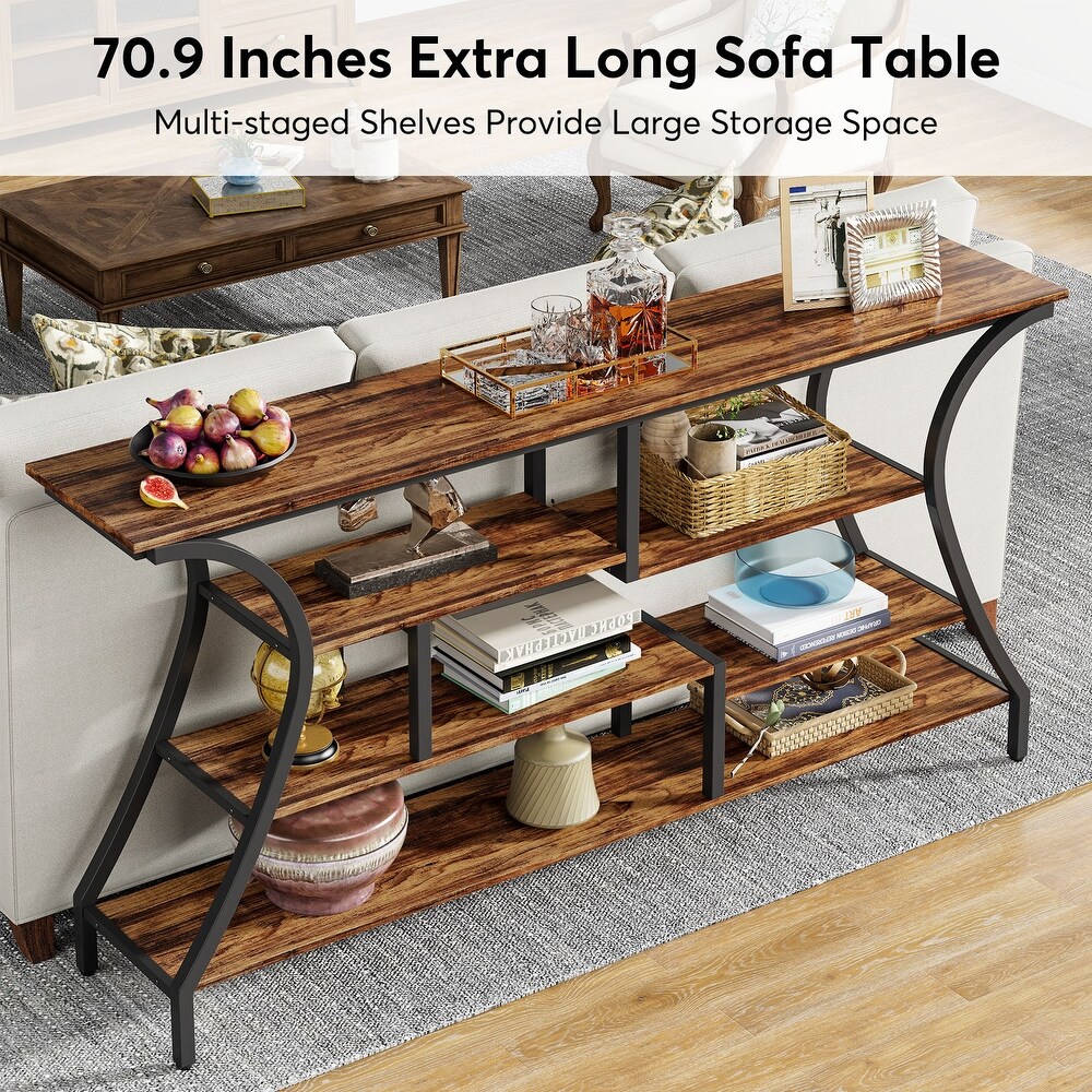 70.9 Inch Narrow Long Sofa Table with Storage Shelves