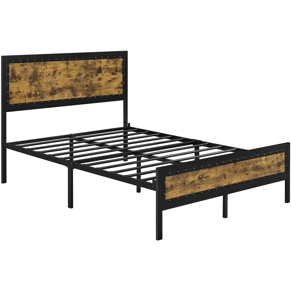 Easyfashion Industrial Metal Platform Bed Full, Rustic Brown