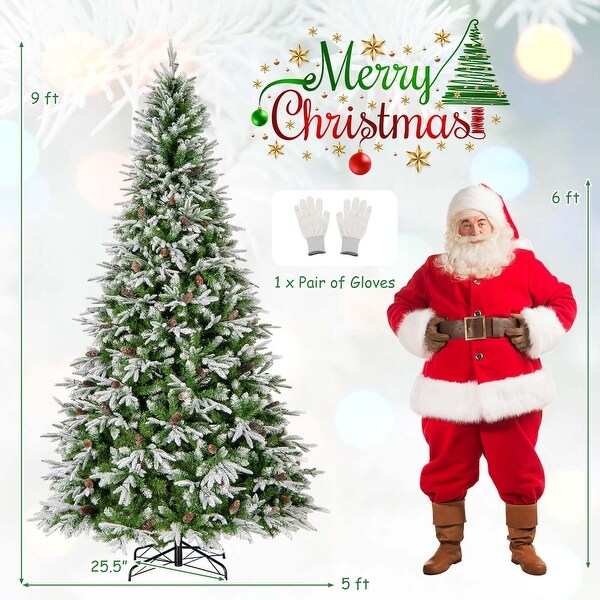 6/7.5/9 FT PreLit Artificial Christmas Tree Snow Flocked Hinged Tree