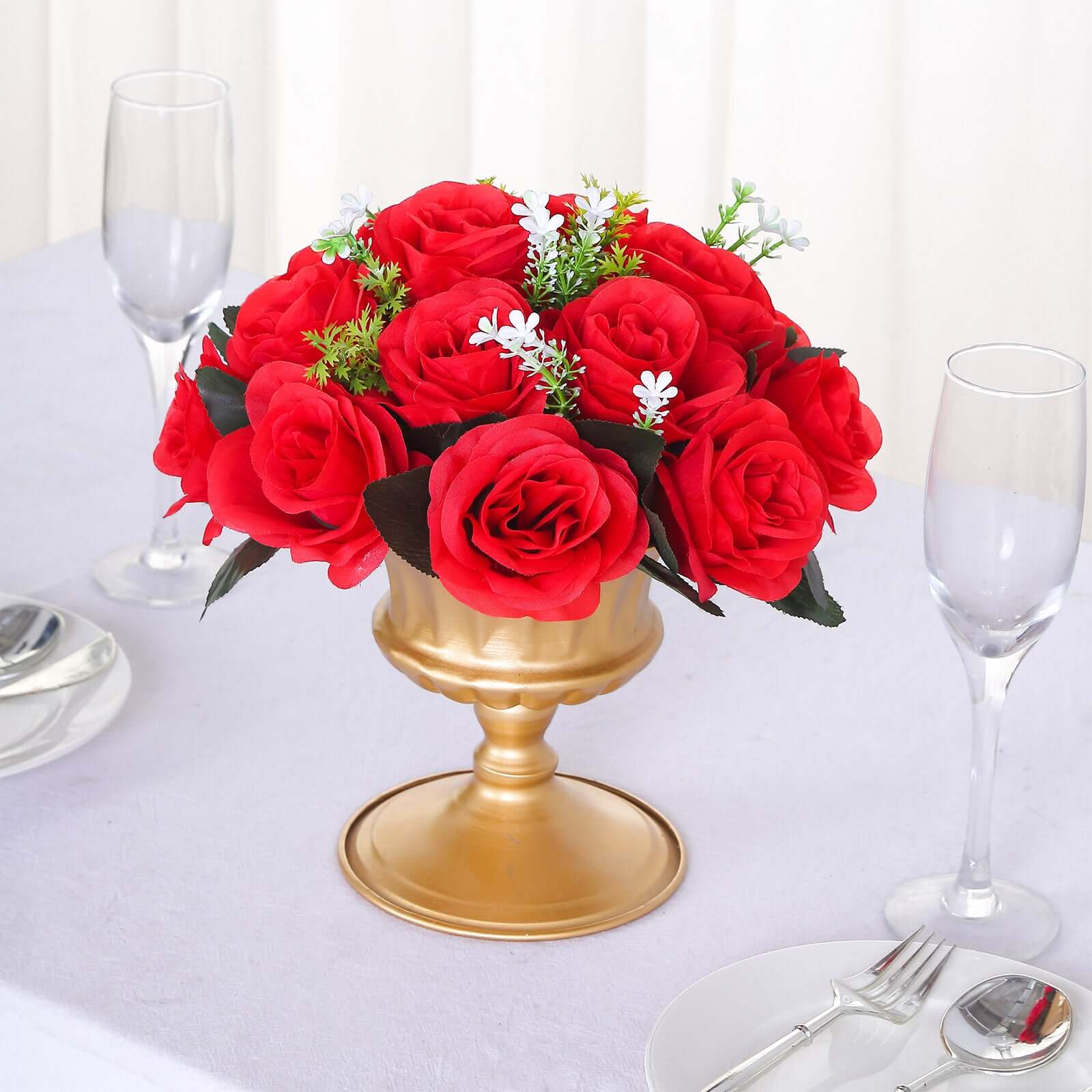 2 Pack Red Artificial Flower Ball Bouquets For Centerpieces, 15-Head Silk Rose Kissing Balls 10