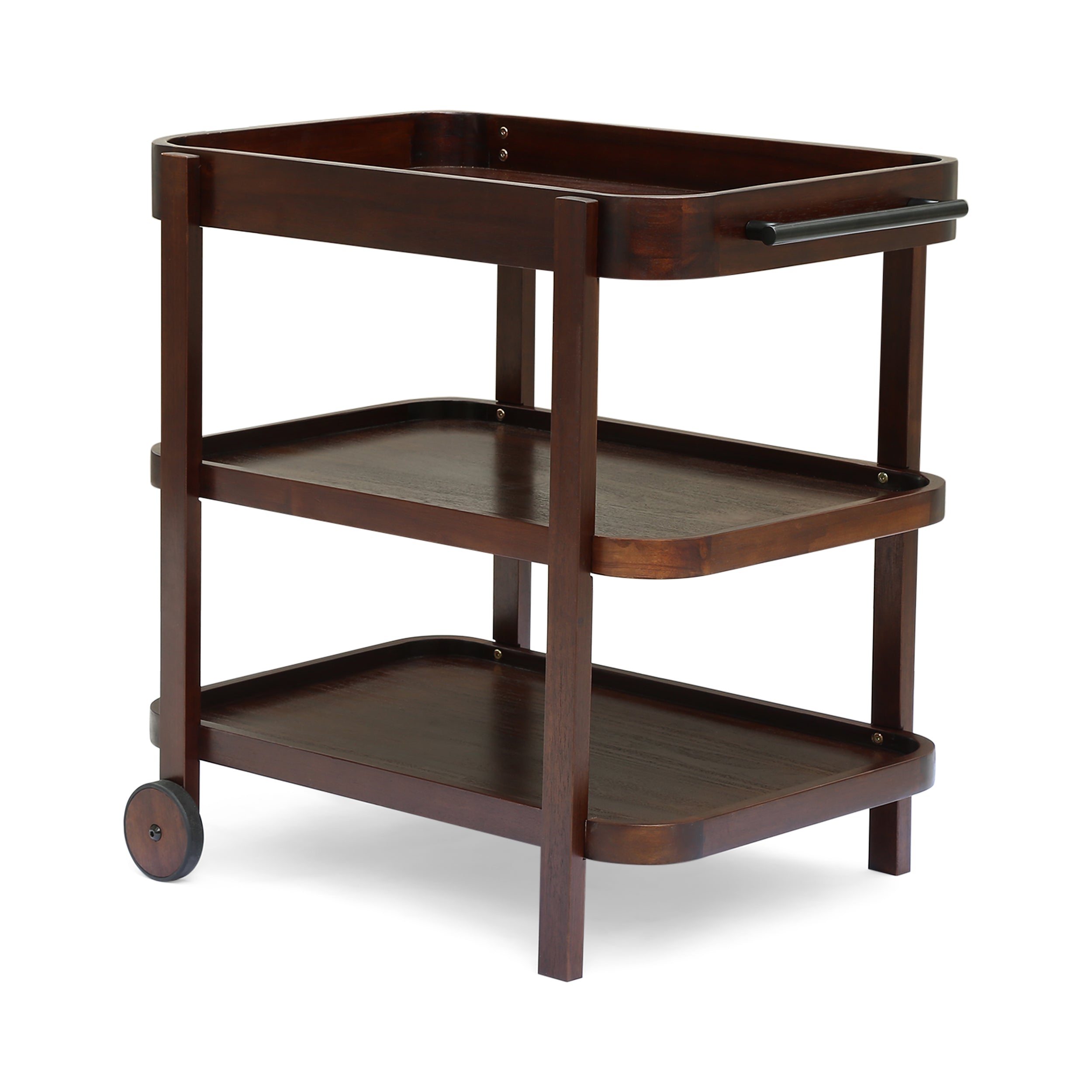 Bartlet Indoor/Outdoor Acacia Wood 3 Tiered Bar Cart, Brown Mahogany