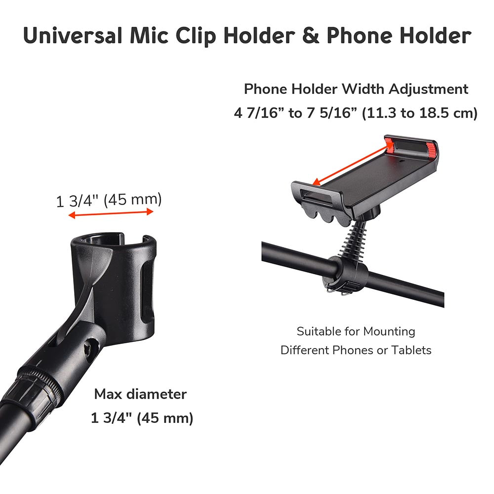 Yescom Studio Mic Stand with Boom Mic Clip Phone Holder H5'11