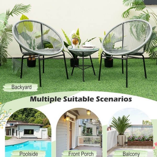 3PCS Patio Acapulco Furniture Bistro Set with Glass Table