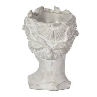 Noble House 6 in. x 9 in. Gray IndoorOutdoor Patio Greek Style Cement Head Planter 111402