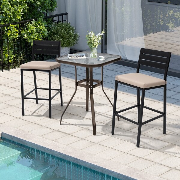 Pellebant Outdoor Tempered Glass Top Table with Umbrella Hole