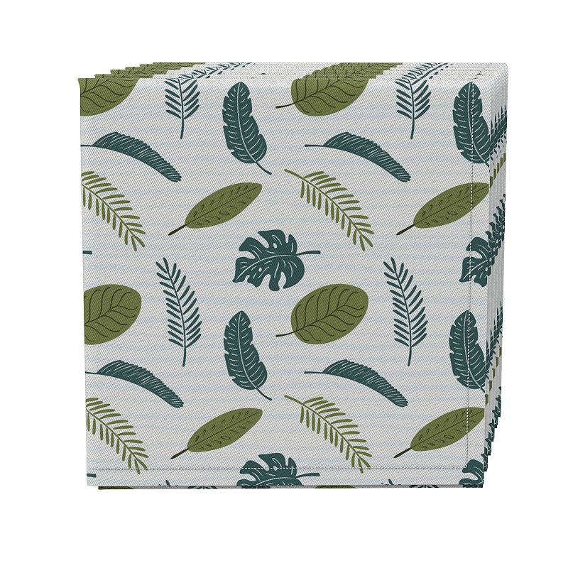 Napkin Set of 4， 100% Cotton， 20x20， Tropical Leaves on Stripes