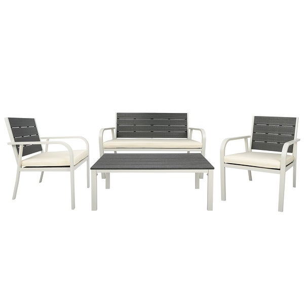 4 PCS Outdoor Patio Chairs Set with Coffee Table， Outdoor Furniture Set with High Density PE and Heavy-duty Steel Frame - Overstock - 37928703