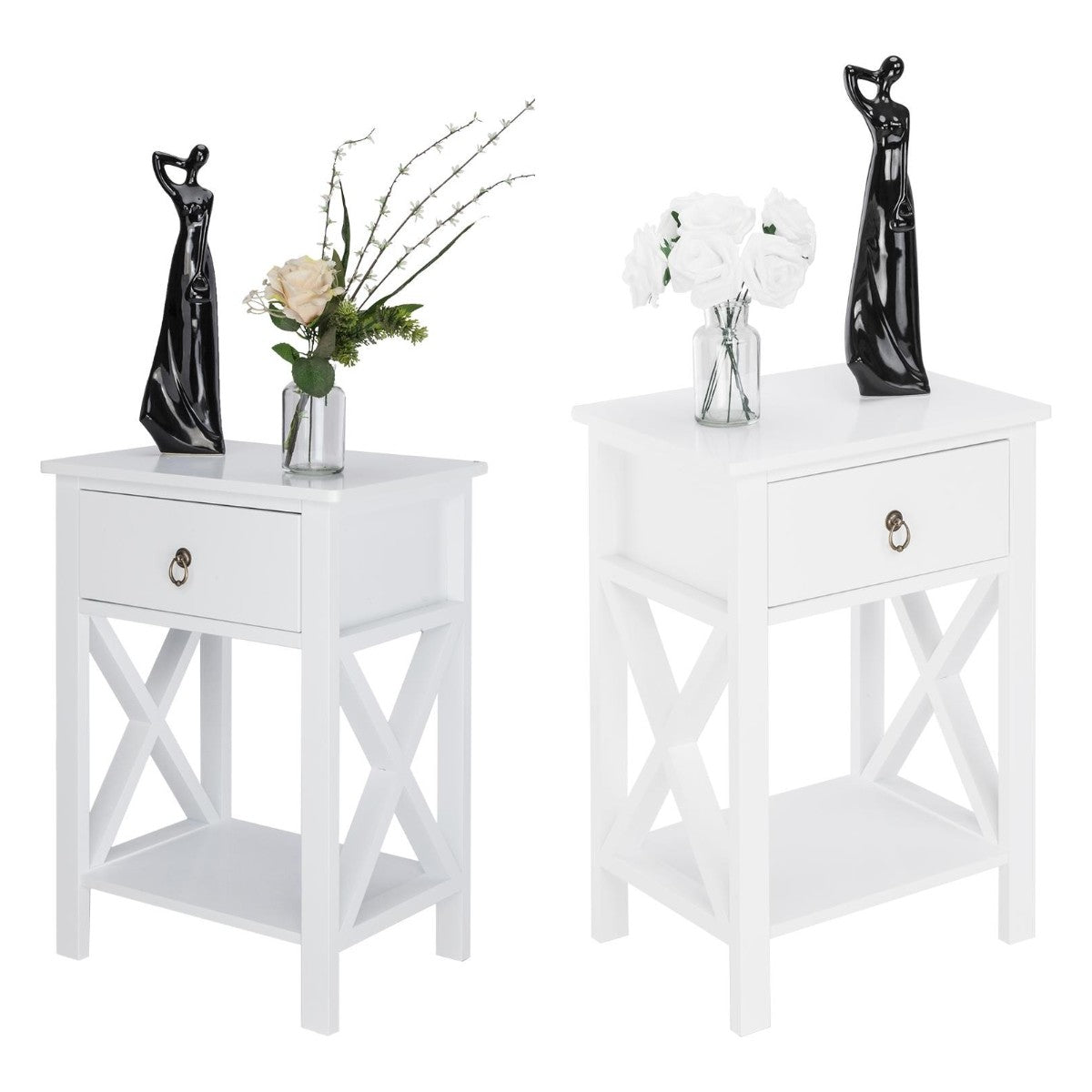 UBesGoo Set of 2 Nightstand, Wood Bedside Tabel, End Table, Night Table with1 Drawer and 1 Shelf, White