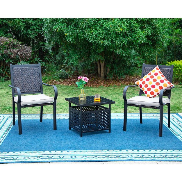 3pc Patio Conversation Set With Wicker Rattan Chairs With Cushions amp Square Table With Umbrella Hole Captiva Designs