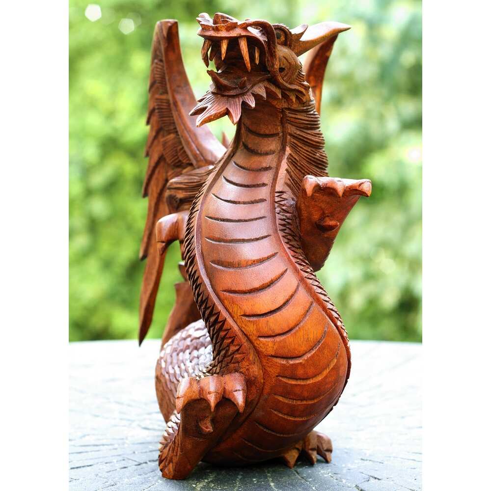 Wooden Dragon Handmade Sculpture Statue Handcrafted Gift Art Decorative Home Decor Figurine Accent Decoration Artwork Hand