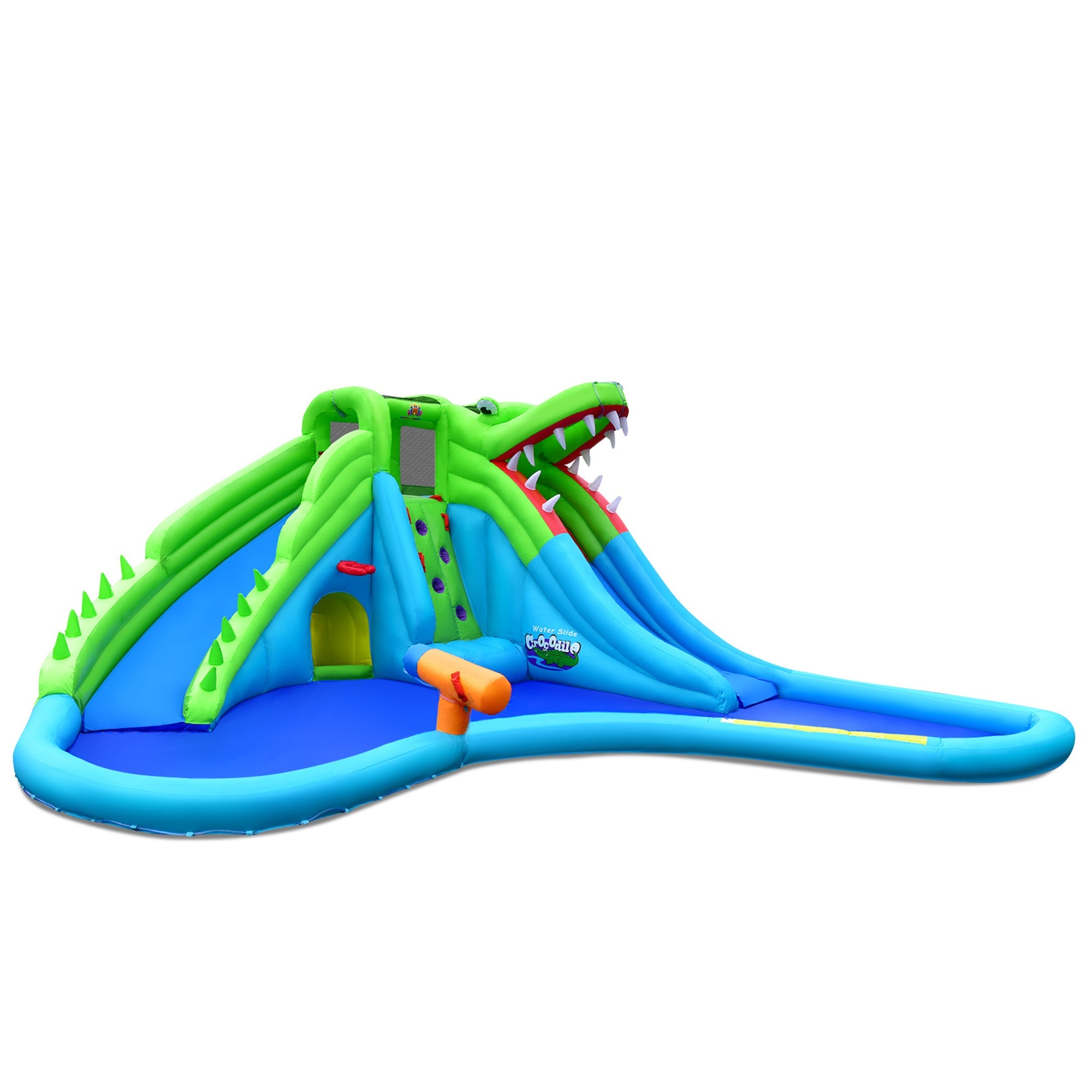 Gymax Crocodile Inflatable Water Slide Park Kids Bounce House w/ Dual Slides With 780W Blower