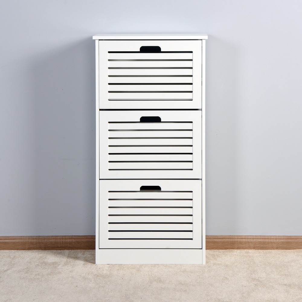 White Shoe Storage Cabinet with 3 Flip Doors