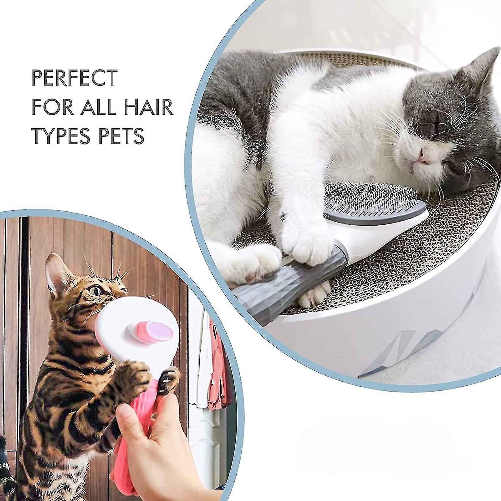 Dog Cat Grooming Brush - Self Cleaning Smooth Handle Brush - Pet Grooming Tool With Cleaning Knob