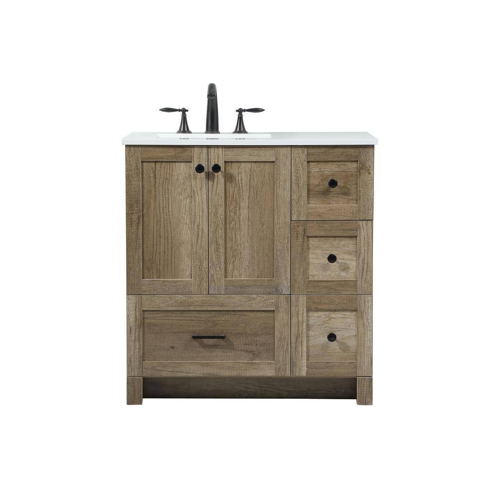 Timeless Home 32 in. W x 19 in. D x 34 in. H Bath Vanity in Natural Oak with Ivory White Quartz Top TH5664NT