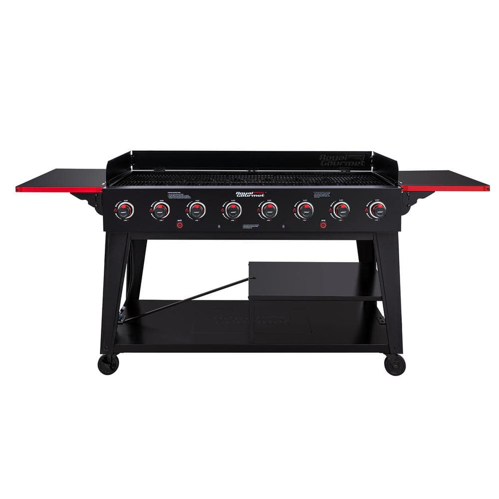 Royal Gourmet 8-Burner Event Propane Gas Grill with 2 Folding Side Tables in Black GB8003