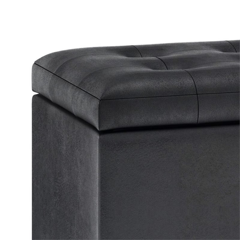 Simpli Home Cosmopolitan Faux Leather Storage Ottoman in Distressed Saddle Brown   Transitional   Footstools And Ottomans   by Homesquare  Houzz