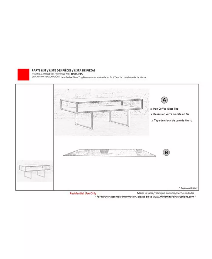 Homefare Iron Coffee Table with Glass Top and Wooden Shelf