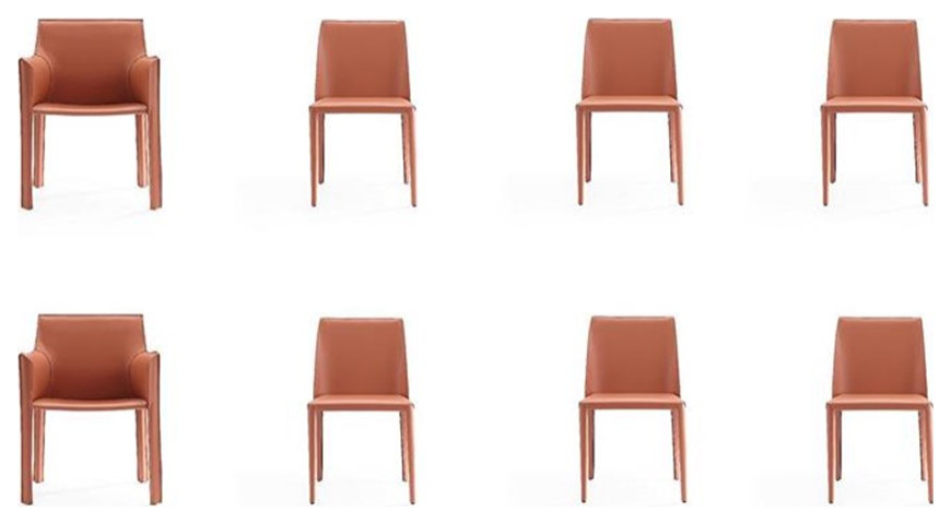 Manhattan Comfort Paris 17.32 quotLeather Dining Chair in Coral Orange (Set of 8)   Midcentury   Dining Chairs   by Homesquare  Houzz