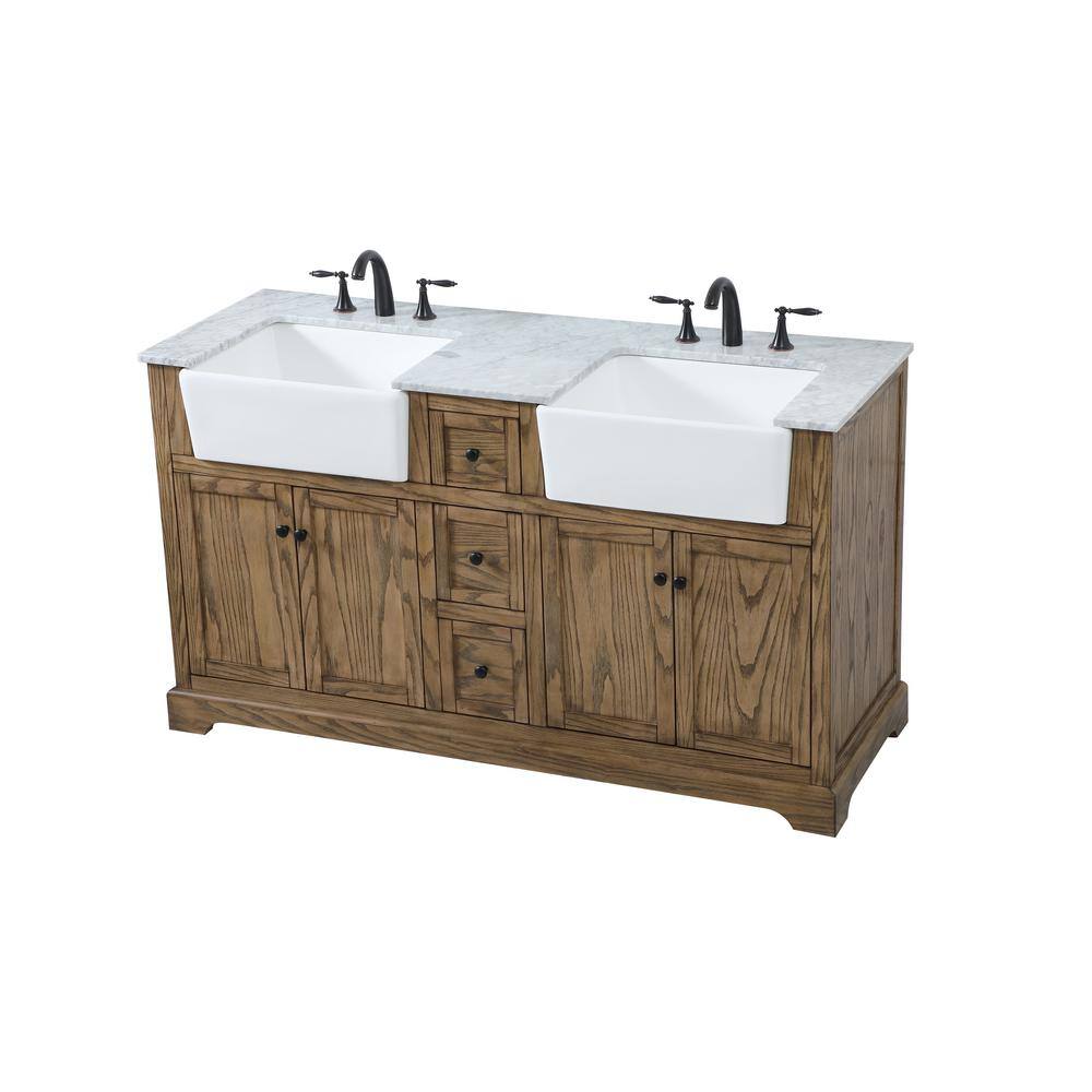 Timeless Home 60 in. W x 22 in. D x 34.75 in. H Double Bathroom Vanity Side Cabinet in Driftwood with White Marble Top TH120460DDW