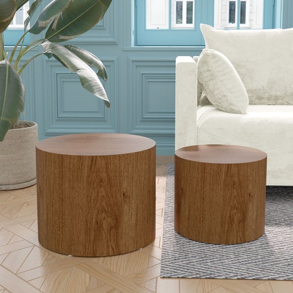 Modern Round Accent Nesting Side Coffee Table Set (Set of 2)