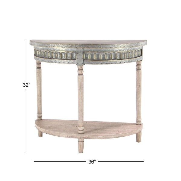 Beige Wood and Iron Metal Half Moon Farmhouse Console Table