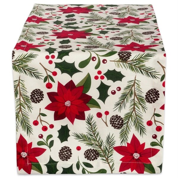 72 Off White Red Woodland Poinsettias Printed Christmas Table Runner