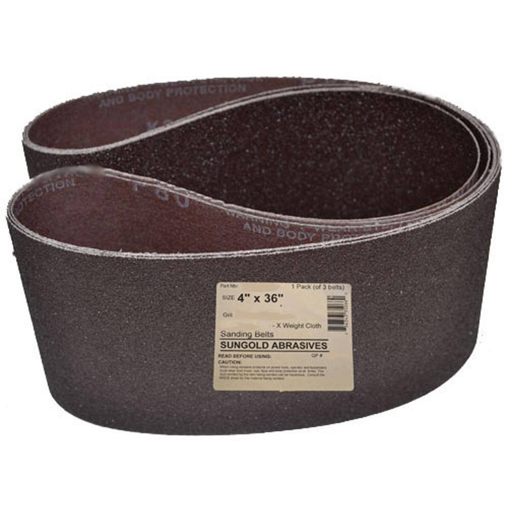 Sungold Abrasives 4 in. x 36 in. 220-Grit Premium Industrial X-Weight Aluminum Oxide-Grit Sanding Belt (3-Pack) 35071