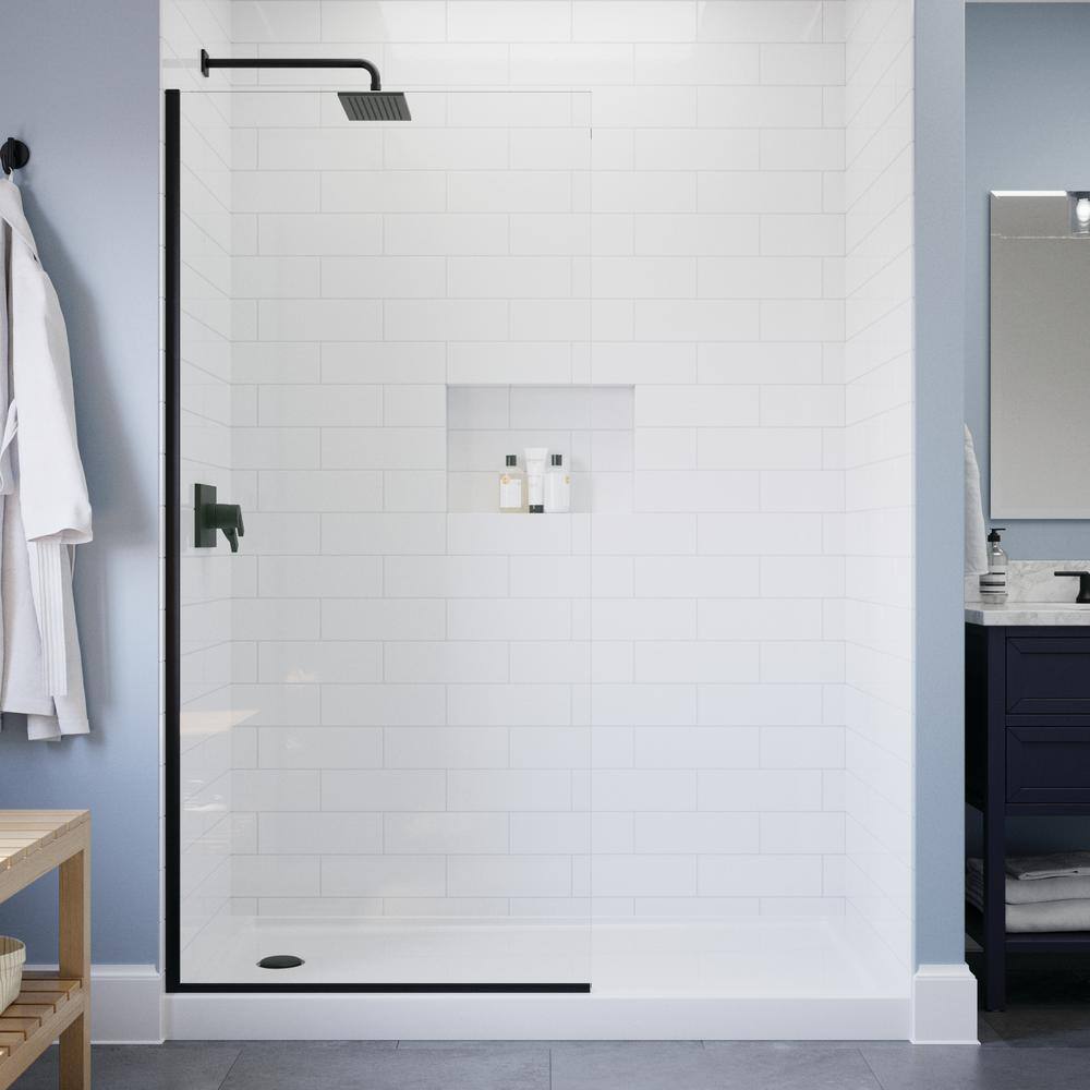 Delta Amal 34 in. W x 72 in. H Frameless Shower Door Screen in Matte Black with 38 in. (10 mm) Clear Glass SD8ASCL-MB-R