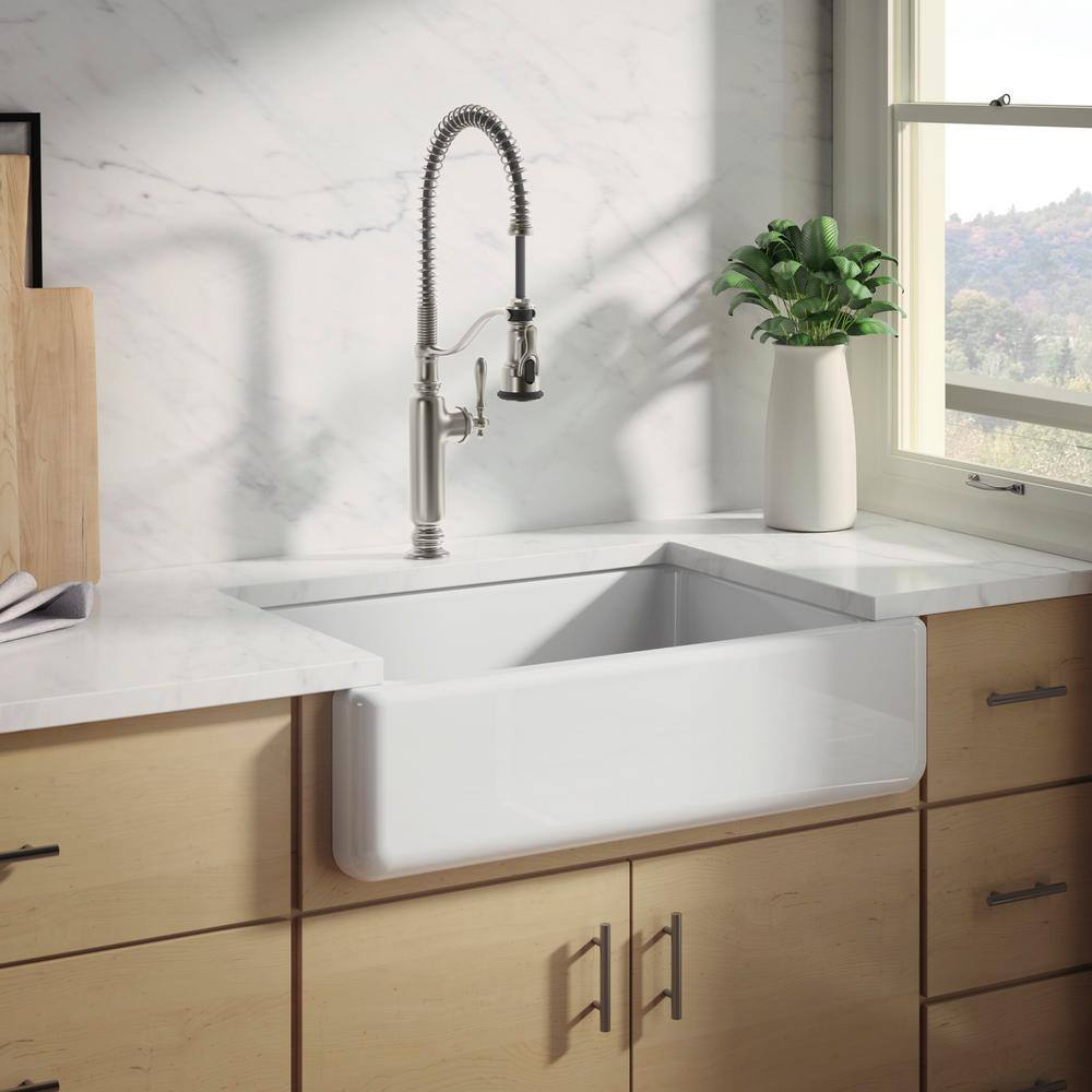 KOHLER Whitehaven All-in-One Undermount Cast Iron 33 in.  Kitchen Sink in White with Tournant Faucet in Stainless Steel 5827-0-77515-VS