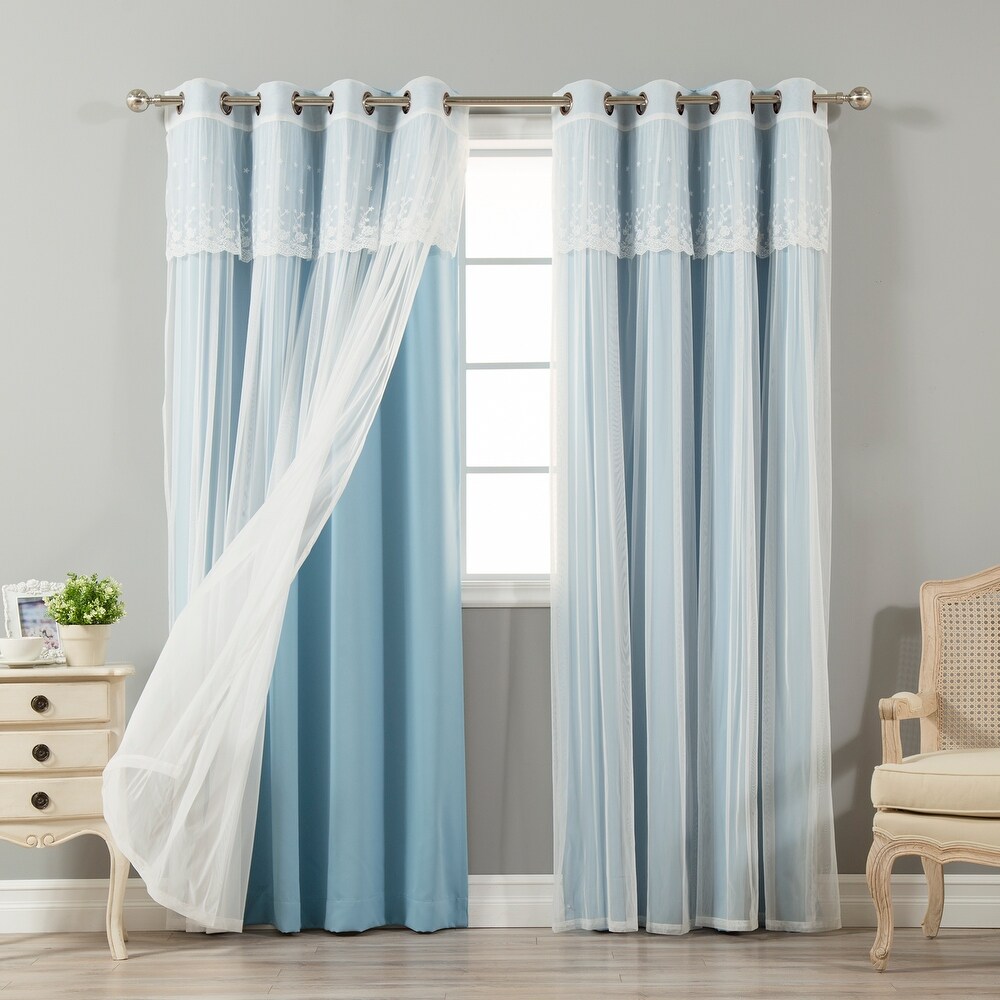 Aurora Home Tulle Sheer with Attached Valance   Blackout Mix   Match