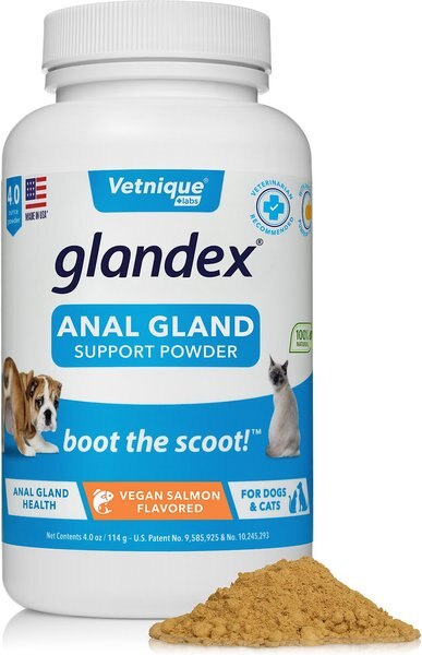 Vetnique Labs Glandex Anal Gland and Probiotic Salmon Flavored Pumpkin Fiber and Digestive Vegan Powder Supplement for Dogs and Cats