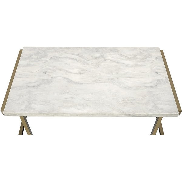 Faux Marble Top and Champagne Coffee Table， Center Table with Modern Lines of The Base for Living Room