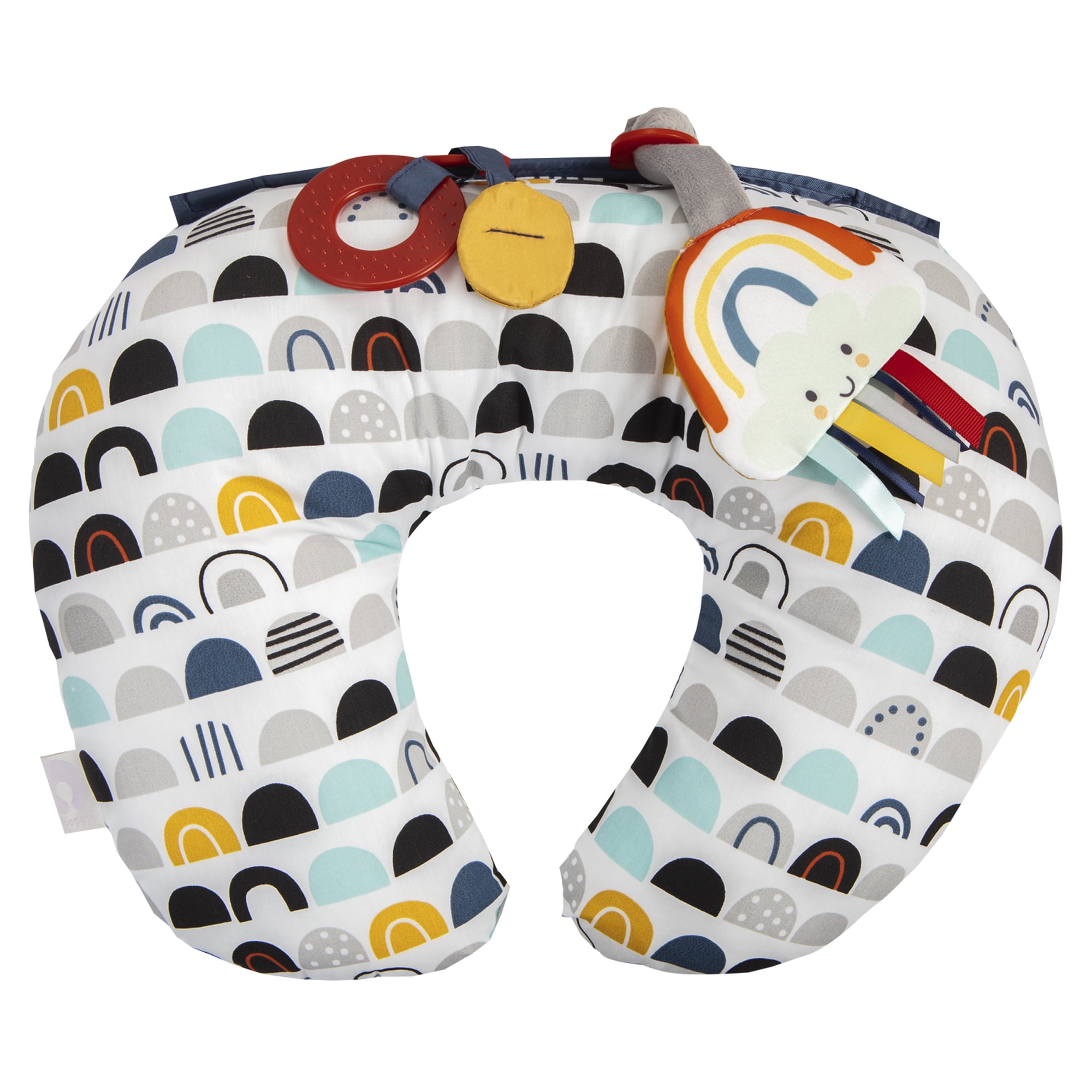 Boppy Tummy Time Prop Pillow | Black and White Modern Rainbows with Teething Toys | A Smaller Size for Comfortable Tummy Time | Attached Toys to Encourage Pediatrician Recommended Tummy Time