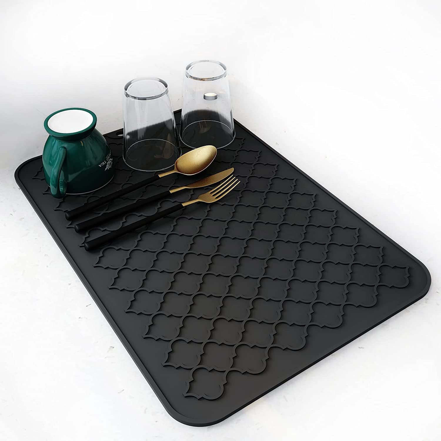 MontVoo Dish Drying Mat for Kitchen Counter Heat Resistant Mat 12x16 Silicone Drying Mat Dish Drying Rack Mat Kitchen Gadgets Kitchen Accessories