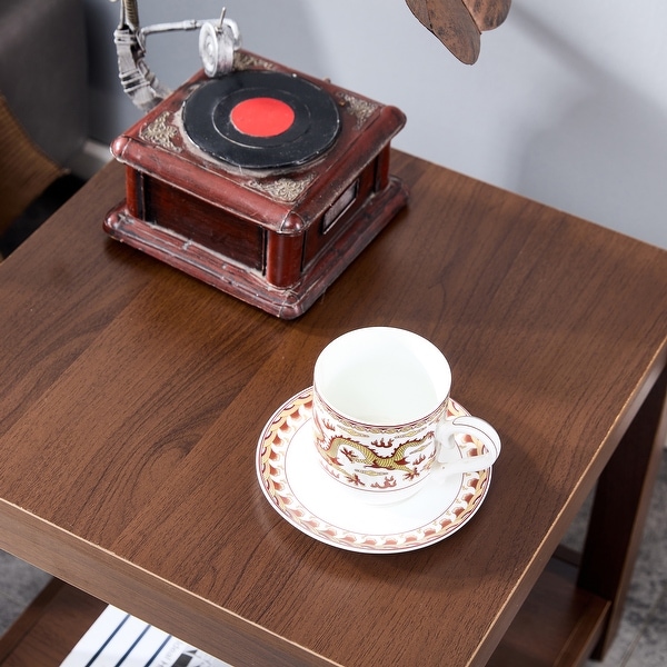 Modern Simple Side Table，Wooden 2-tier End Table with storage shelve