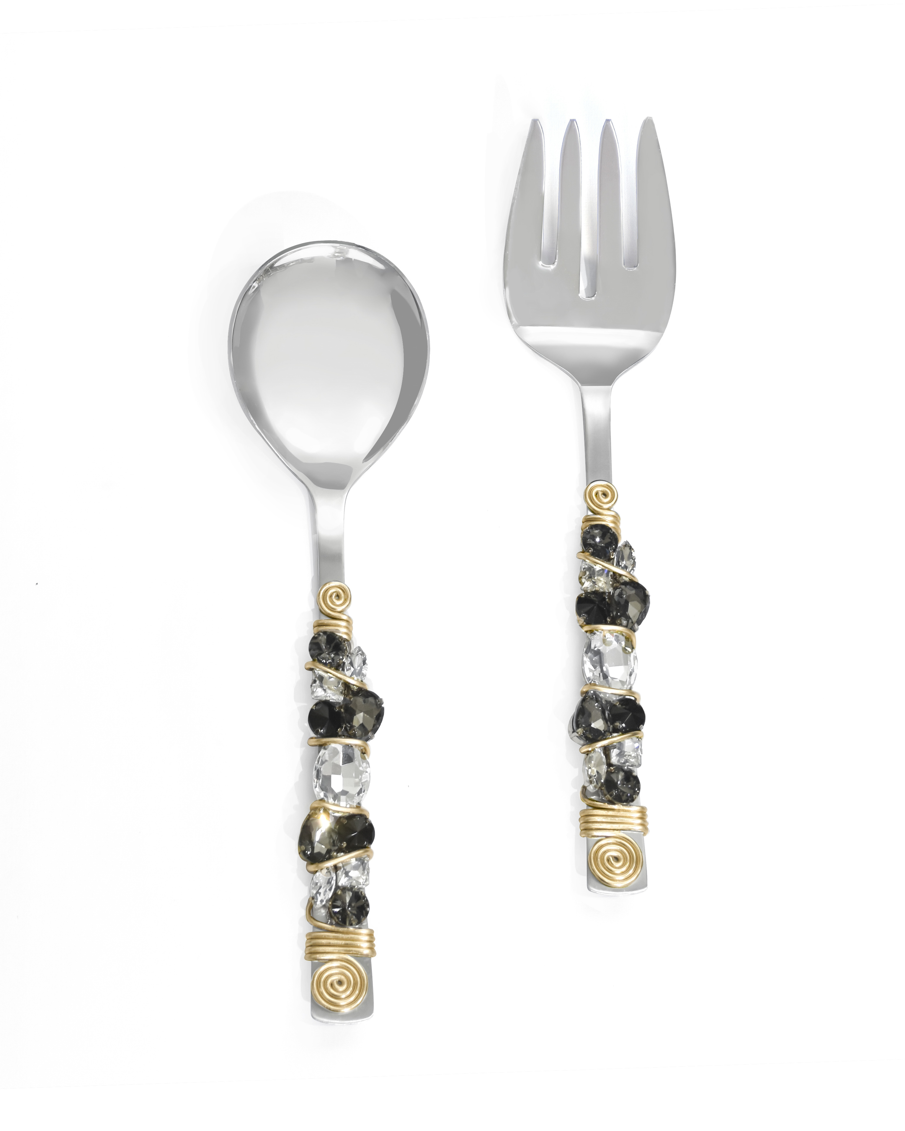 Yo Treasure Tiramisu Crystal Radiance Stainless Steel Black and White Salad Server Set