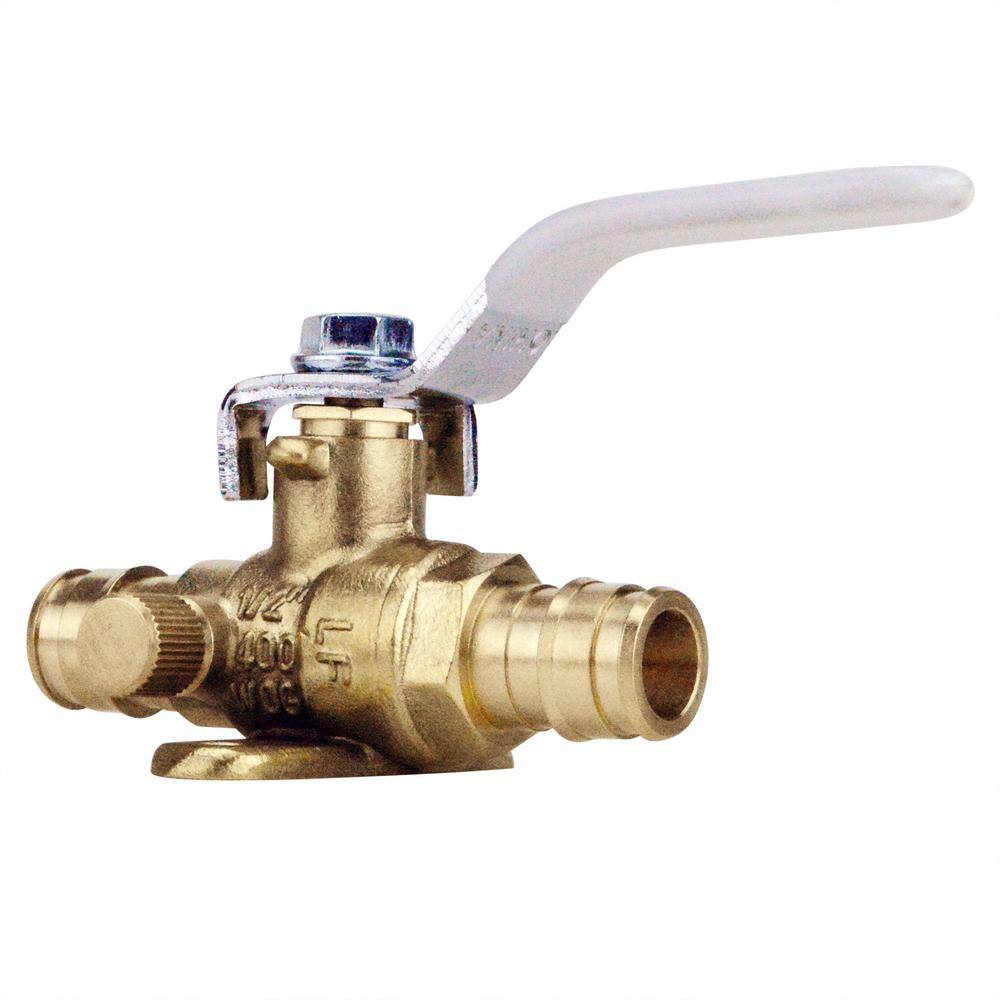 Apollo 12 in. Brass PEX-A Barb Ball Valve with Drain and Mounting Pad EPXV12WD