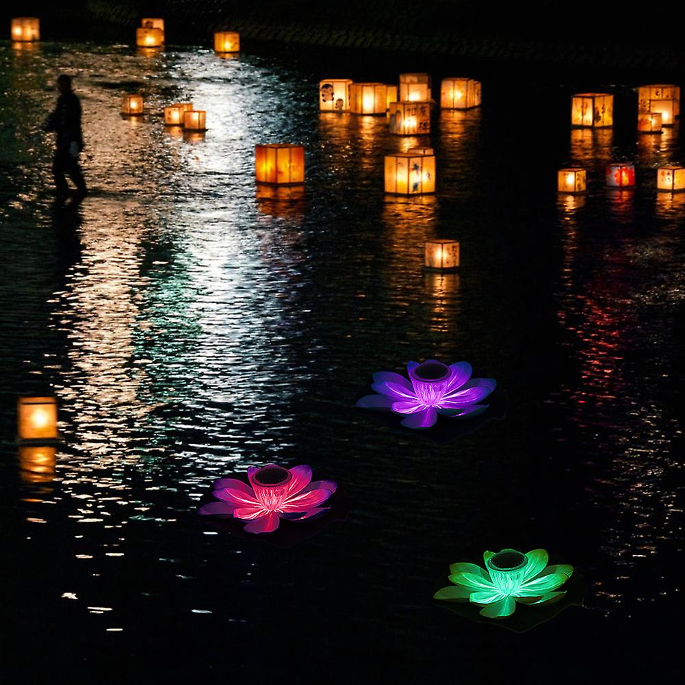 Solar Pond Pool Lights LED Color Changing Lotus Flower Waterproof Floating LampLight Yellow